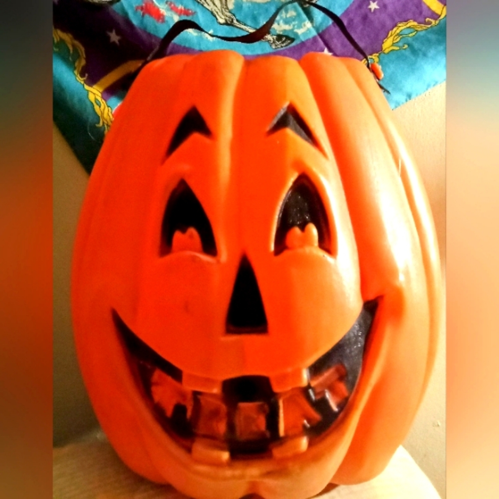 Vintage 1970's Plastic Trick or Treat Pumpkin Blow Mold